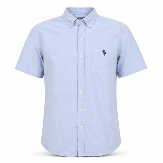 Front view of U.S. Polo Assn. Men's Blue Regular Fit Short Sleeve Button-Up Shirt M