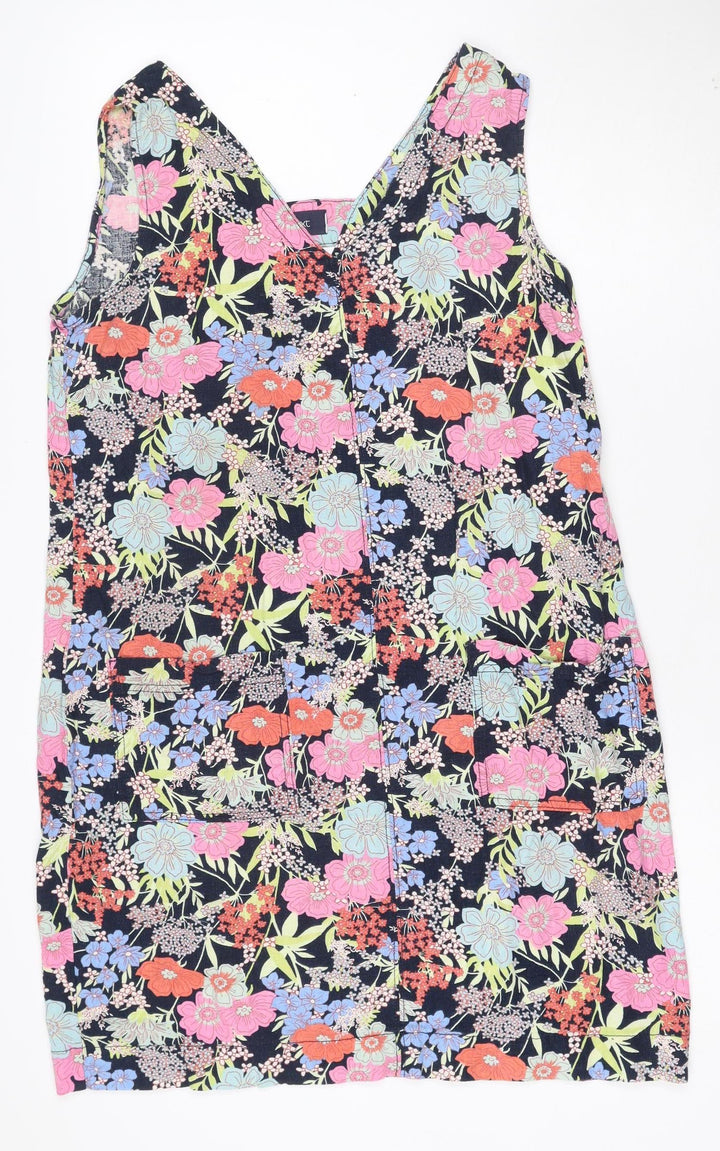 Next Women’s Multicoloured Floral Shift Dress Size 12 Sleeveless Linen Blend
