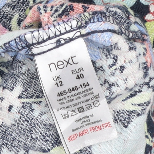 Next Women’s Multicoloured Floral Shift Dress Size 12 Sleeveless Linen Blend
