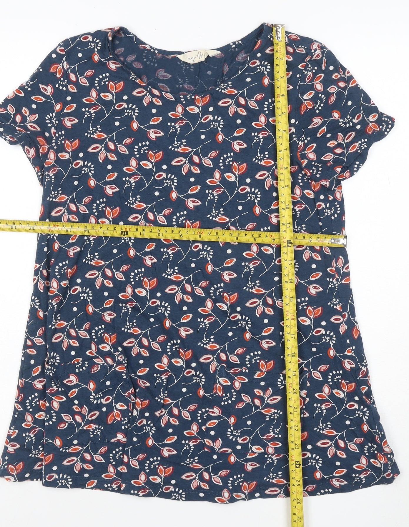 Seasalt Cornwall Women's Blue Floral Organic Cotton Tunic Blouse UK 10