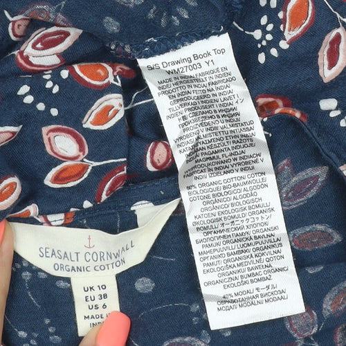 Seasalt Cornwall Women's Blue Floral Organic Cotton Tunic Blouse UK 10