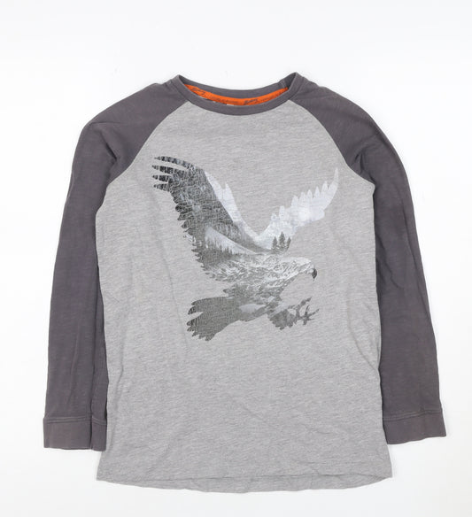 Blue Harbour Boys Grey Long Sleeve Eagle Graphic T-Shirt Age 11-12