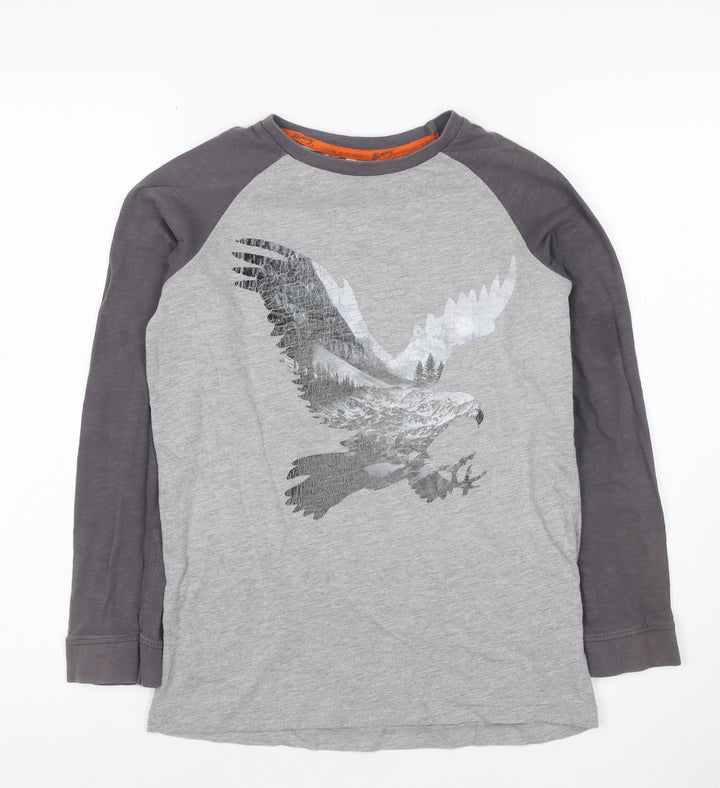 Blue Harbour Boys Grey Long Sleeve Eagle Graphic T-Shirt Age 11-12