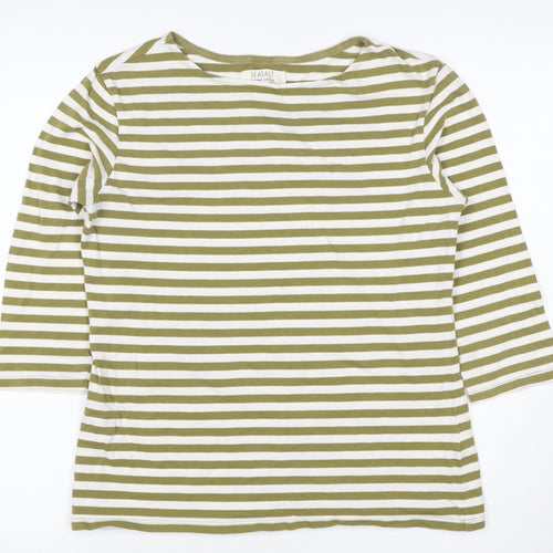 Seasalt Women’s Green Striped Organic Cotton 3/4 Sleeve Sailor Top Size 12