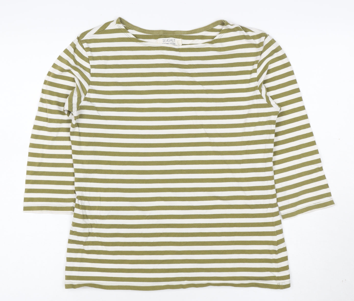 Seasalt Women’s Green Striped Organic Cotton 3/4 Sleeve Sailor Top Size 12