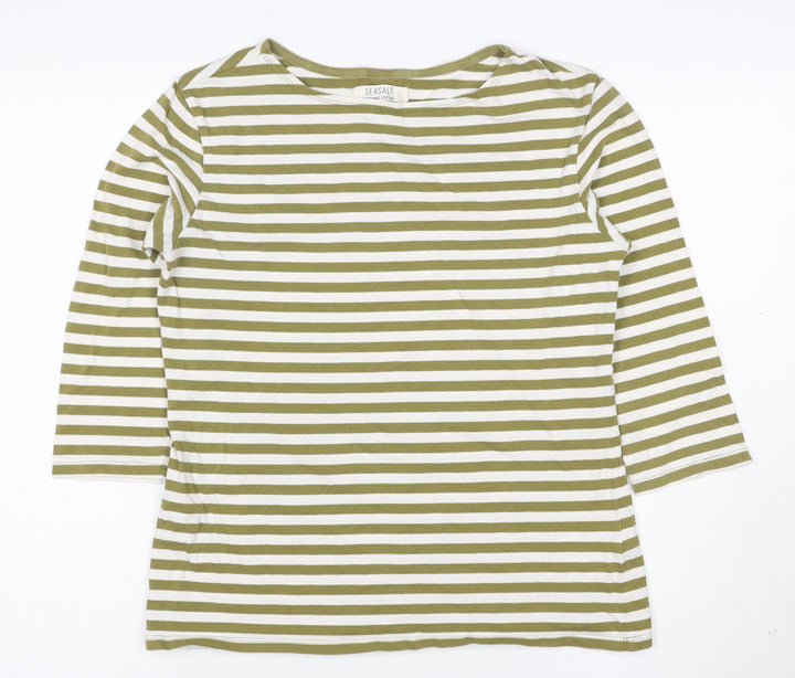 Seasalt Women’s Green Striped Organic Cotton 3/4 Sleeve Sailor Top Size 12