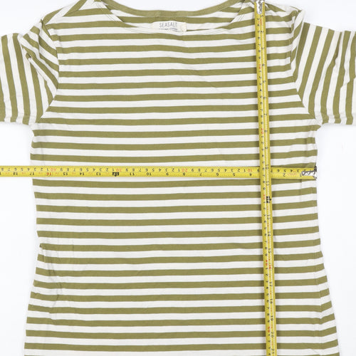 Seasalt Women’s Green Striped Organic Cotton 3/4 Sleeve Sailor Top Size 12