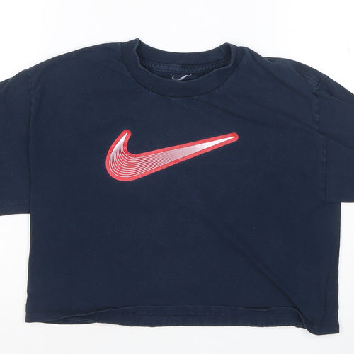 Nike Womens Blue Cropped T-Shirt L Short Sleeve Sports Tee