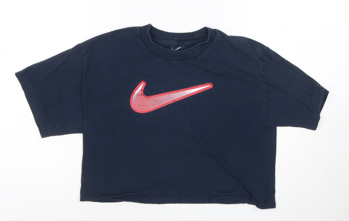 Nike Womens Blue Cropped T-Shirt L Short Sleeve Sports Tee