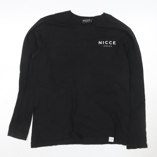 Nicce London Men's Black Long Sleeve Cotton Crew Neck T-Shirt Size M