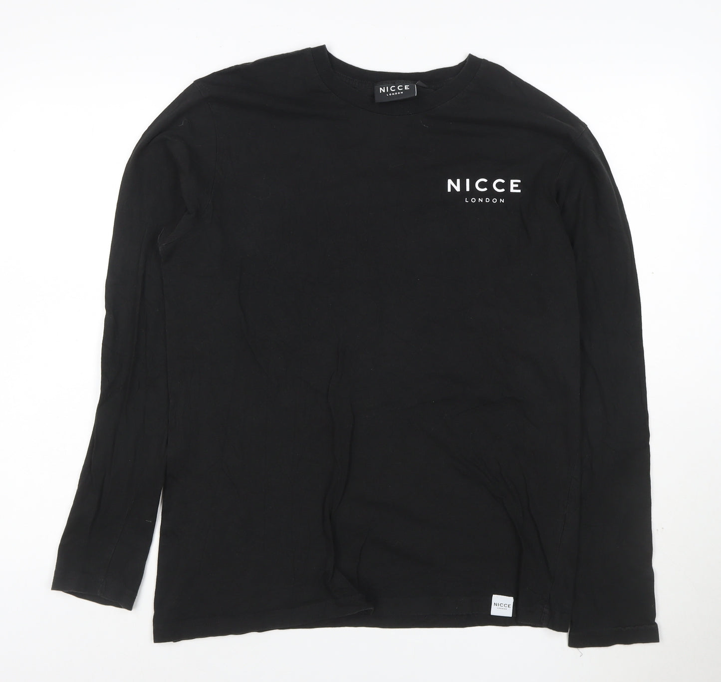 Nicce London Men's Black Long Sleeve Cotton Crew Neck T-Shirt Size M