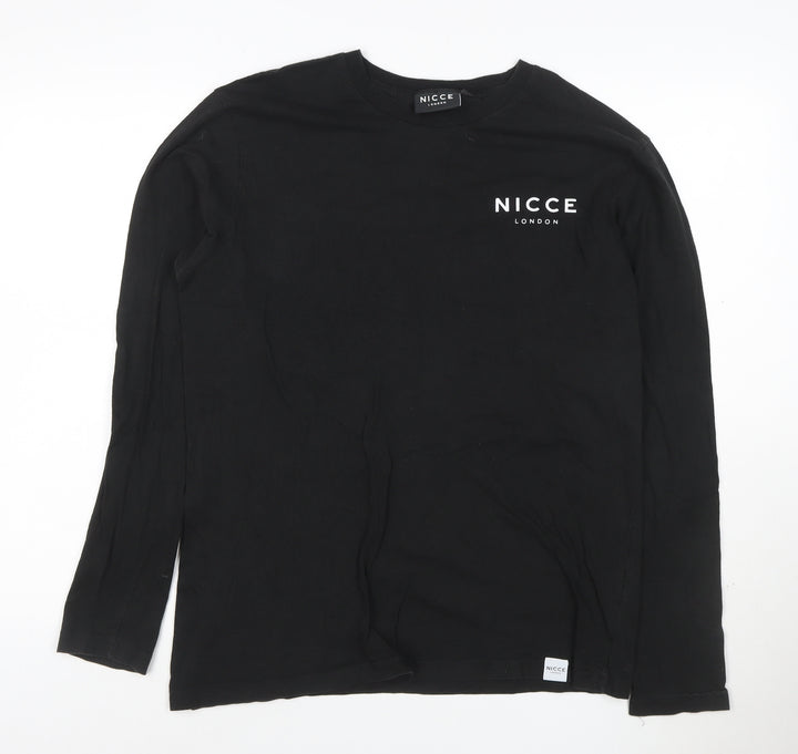 Nicce London Men's Black Long Sleeve Cotton Crew Neck T-Shirt Size M