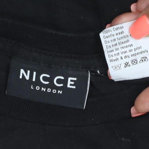 Nicce London Men's Black Long Sleeve Cotton Crew Neck T-Shirt Size M