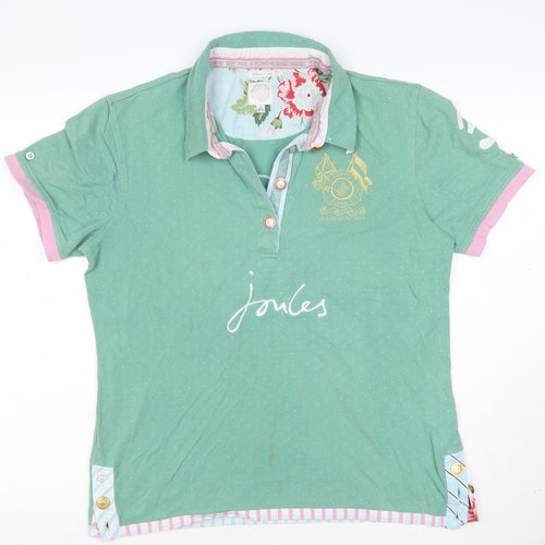 Joules Women's Green Polo Shirt Size 16 Classic Fit Cotton
