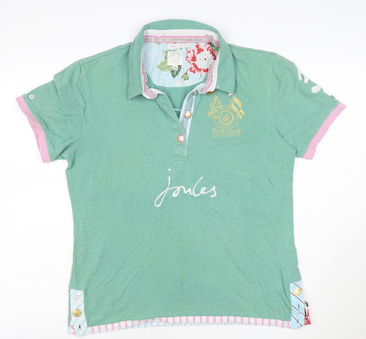 Joules Women's Green Polo Shirt Size 16 Classic Fit Cotton