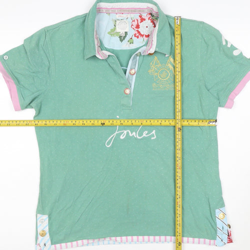 Joules Women's Green Polo Shirt Size 16 Classic Fit Cotton