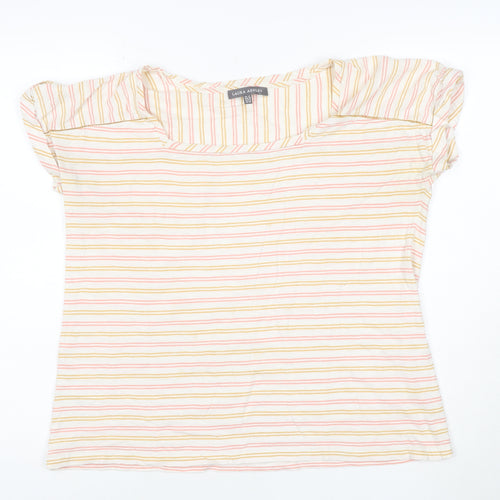 Laura Ashley Women’s Cream Multicoloured Stripe T-Shirt UK 12 Cotton