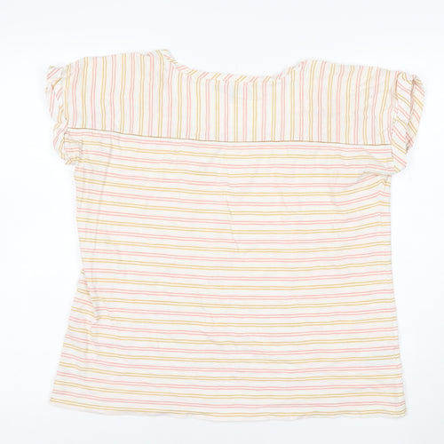 Laura Ashley Women’s Cream Multicoloured Stripe T-Shirt UK 12 Cotton