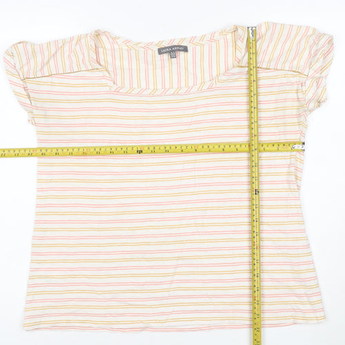 Laura Ashley Women’s Cream Multicoloured Stripe T-Shirt UK 12 Cotton