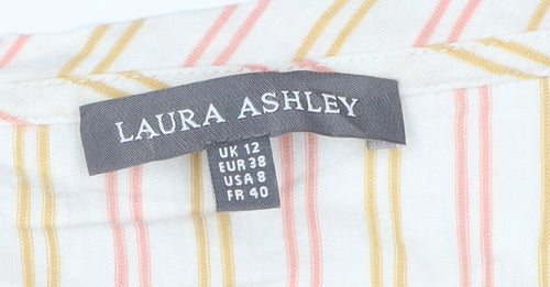 Laura Ashley Women’s Cream Multicoloured Stripe T-Shirt UK 12 Cotton