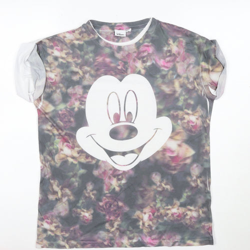 Disney Women's Multicoloured Floral Mickey Mouse T-Shirt Size 10