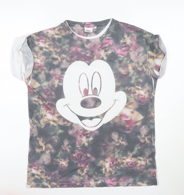 Disney Women's Multicoloured Floral Mickey Mouse T-Shirt Size 10