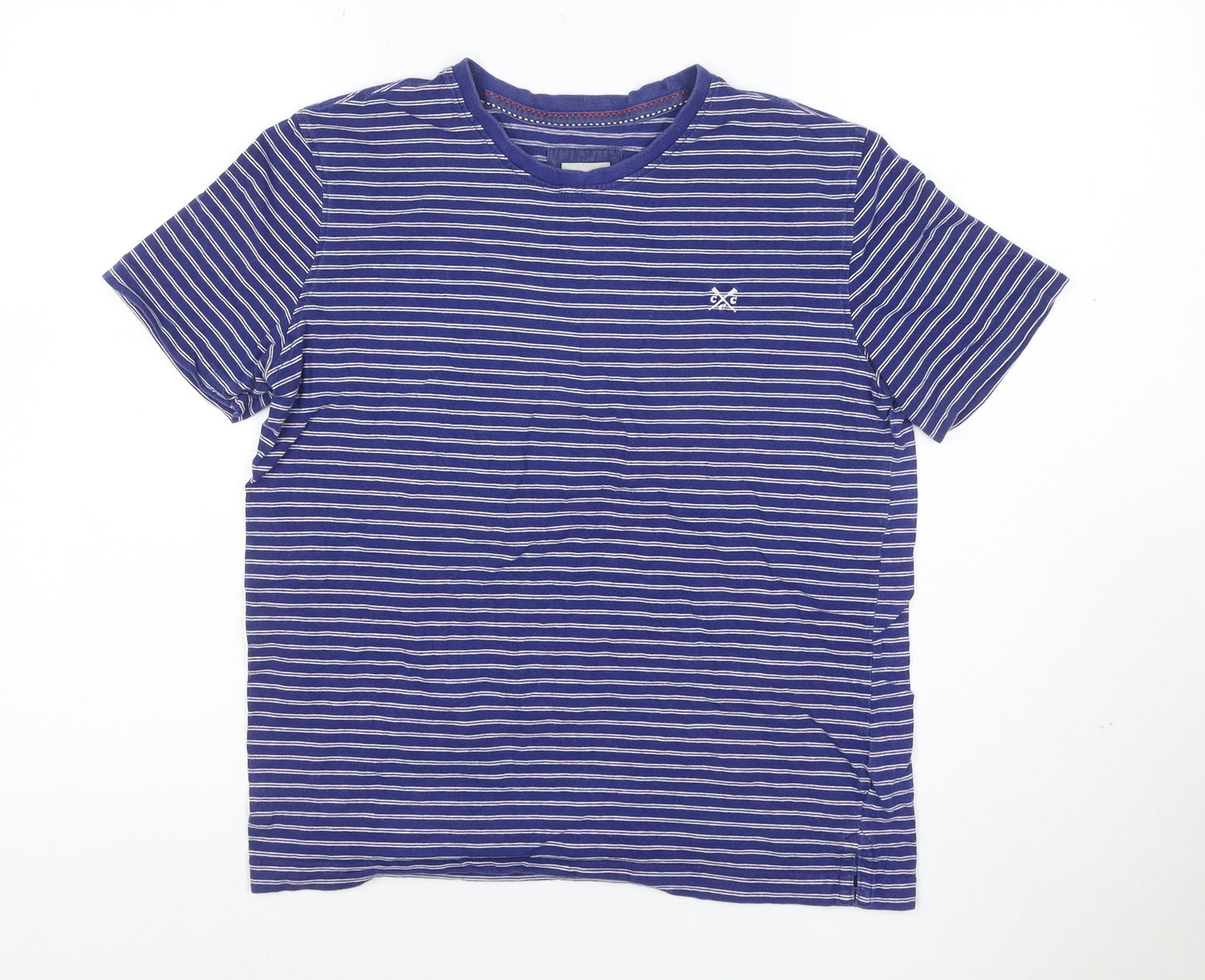 Crew Clothing Co. Men’s Blue Striped Cotton T-Shirt XS Regular Fit