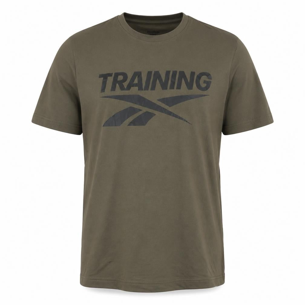 Front view of Reebok Men's Green Training Graphic T-Shirt M Regular Fit
