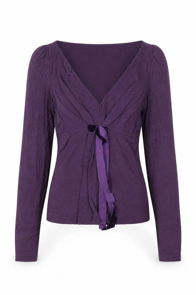 Front view of MaxMara Women’s Purple Wrap Long Sleeve Jersey Blouse, size L