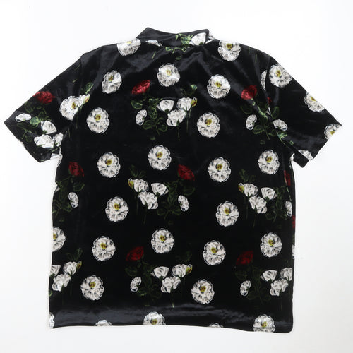 Zara Trafaluc Women’s Black Floral Velvet Short Sleeve T-Shirt Size L