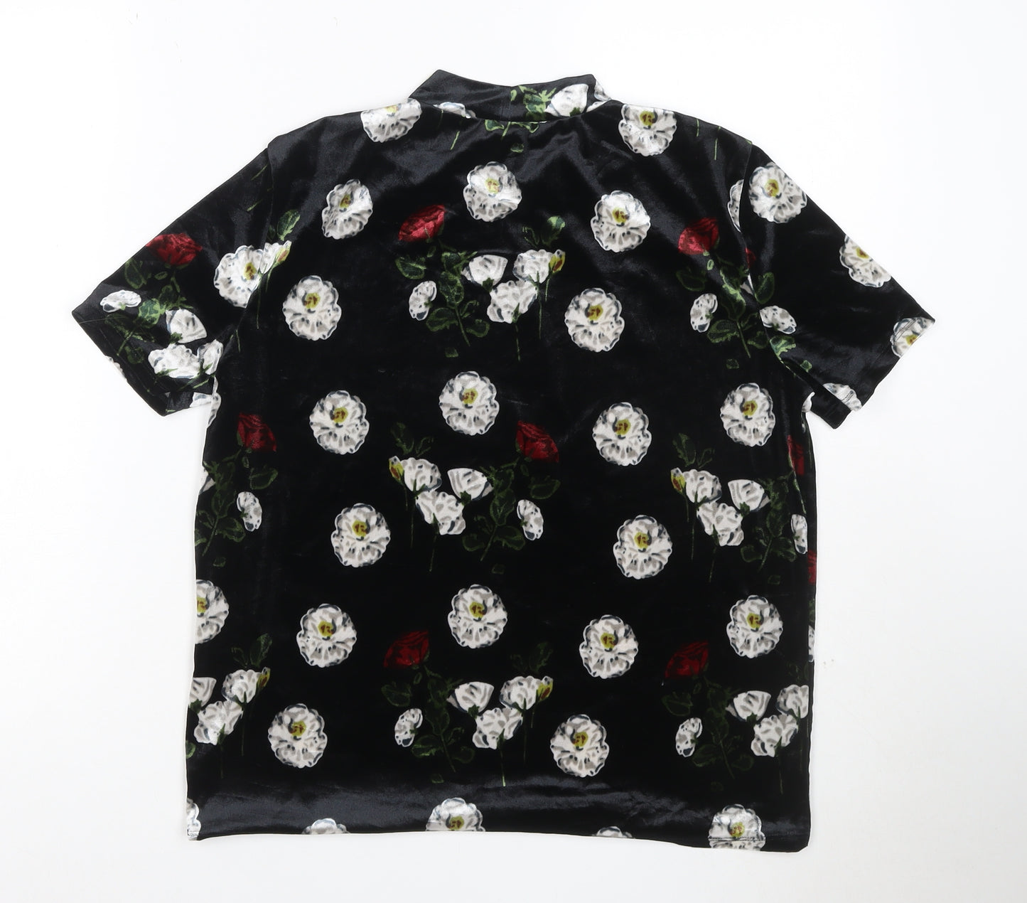 Zara Trafaluc Women’s Black Floral Velvet Short Sleeve T-Shirt Size L