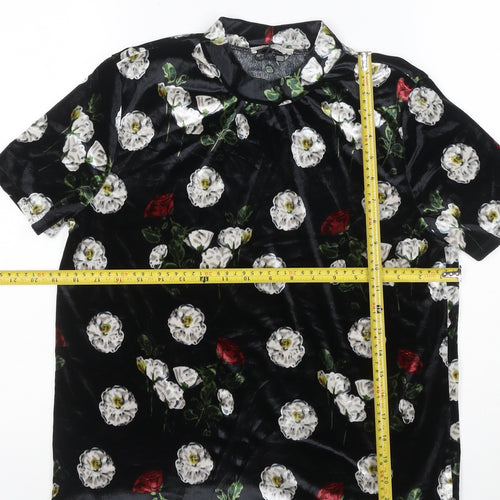 Zara Trafaluc Women’s Black Floral Velvet Short Sleeve T-Shirt Size L