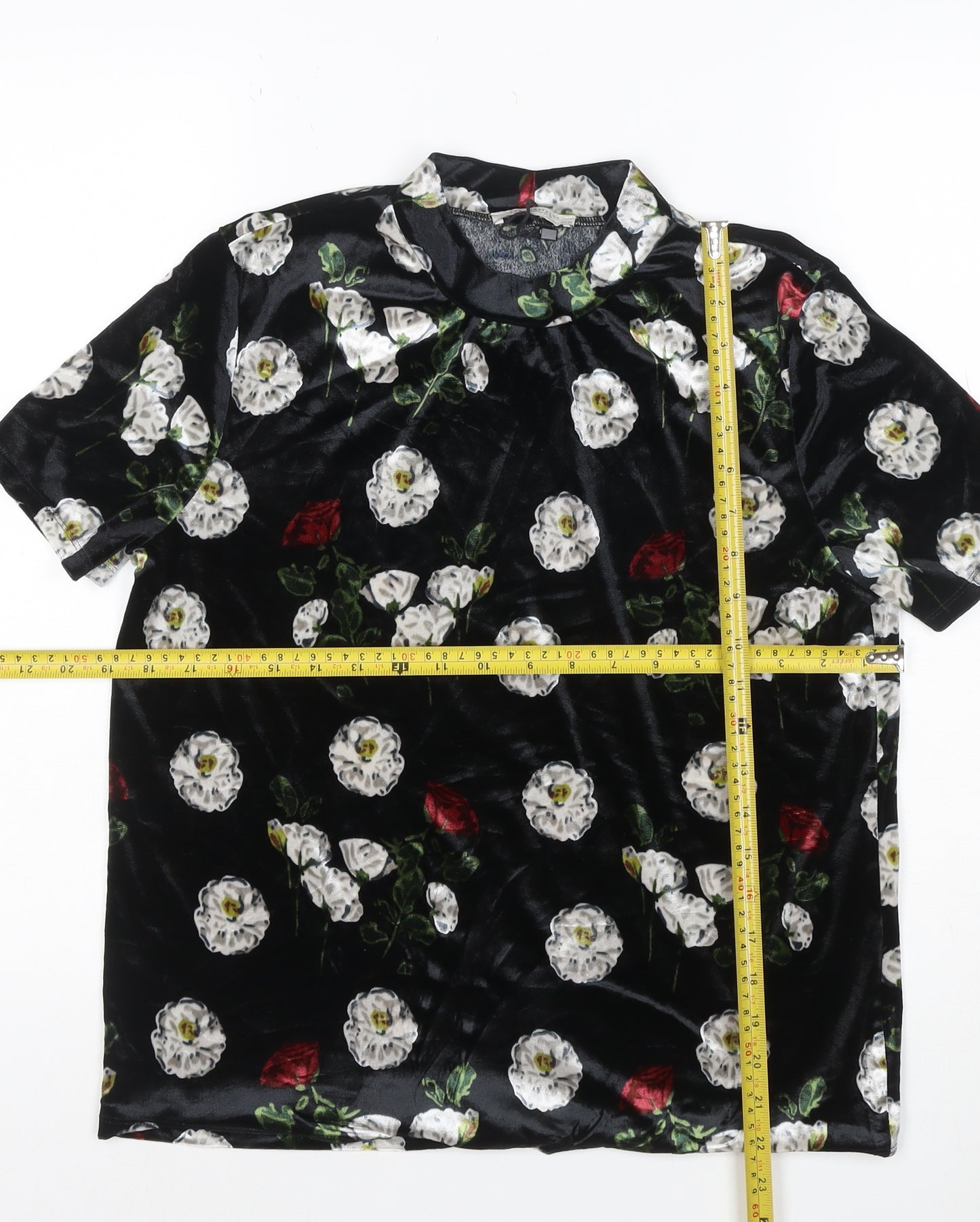 Zara Trafaluc Women’s Black Floral Velvet Short Sleeve T-Shirt Size L