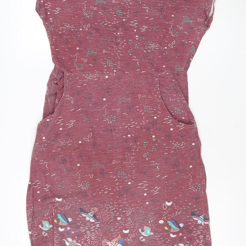 Mantaray Women Red Bird Print Cotton Shift Dress Size 8
