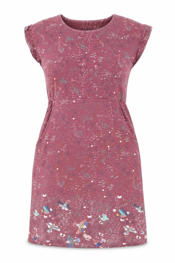 Front view of Mantaray Women Red Bird Print Cotton Shift Dress, size 8