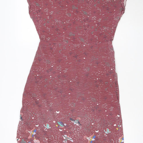Mantaray Women Red Bird Print Cotton Shift Dress Size 8