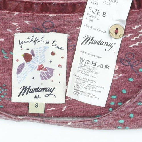 Mantaray Women Red Bird Print Cotton Shift Dress Size 8