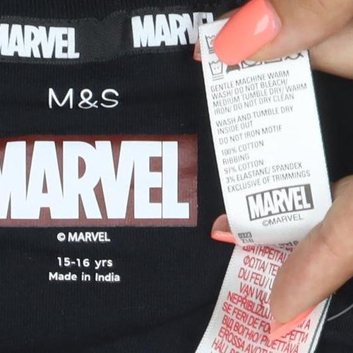 Marks and Spencer Marvel Black Teen Boys Logo T-Shirt L Short Sleeve