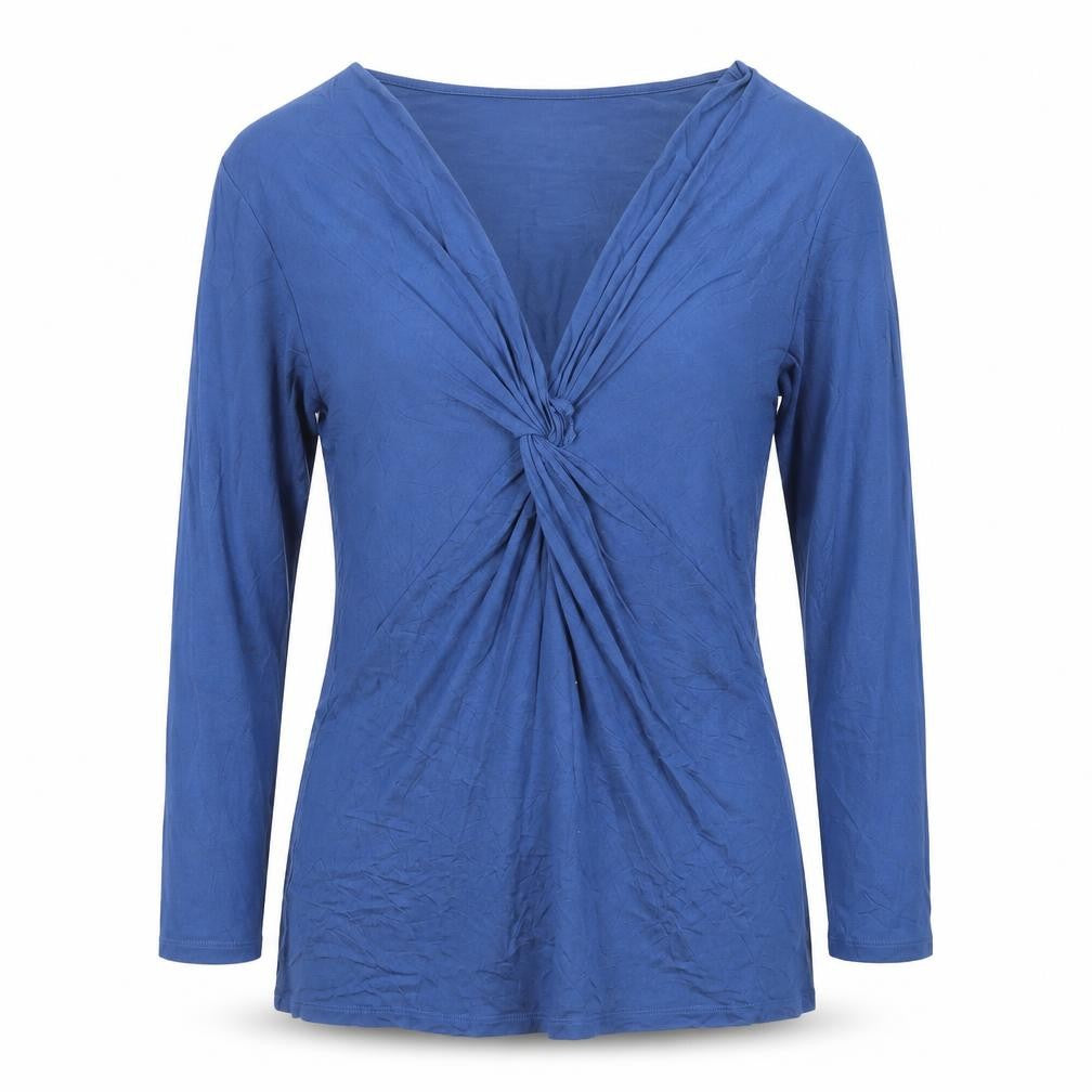 Front view of Jaeger Men’s Blue Long Sleeve V-Neck Stretch T-Shirt, size L