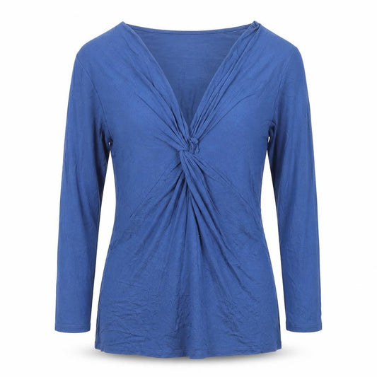 Front view of Jaeger Men’s Blue Long Sleeve V-Neck Stretch T-Shirt, size L