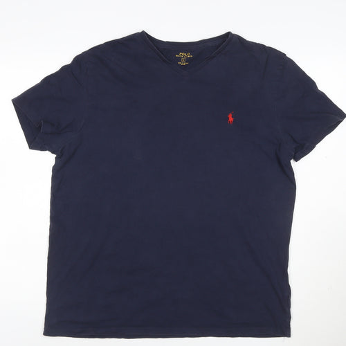 Polo Ralph Lauren Men's Navy Blue Cotton V-Neck T-Shirt L