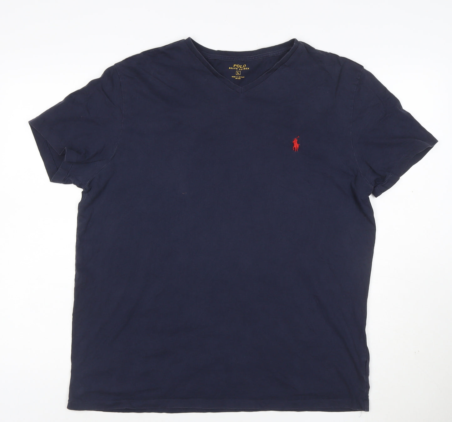 Polo Ralph Lauren Men's Navy Blue Cotton V-Neck T-Shirt L