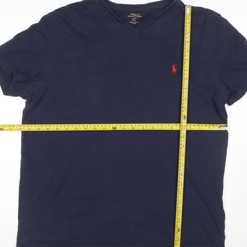 Polo Ralph Lauren Men's Navy Blue Cotton V-Neck T-Shirt L