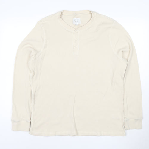 Marks and Spencer Women Beige XL Henley Waffle Knit Cotton Jumper