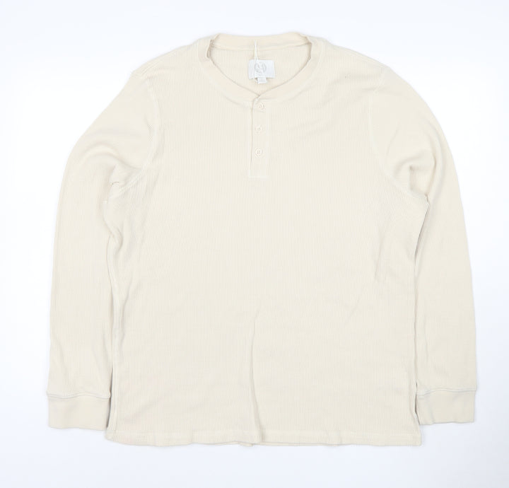 Marks and Spencer Women Beige XL Henley Waffle Knit Cotton Jumper