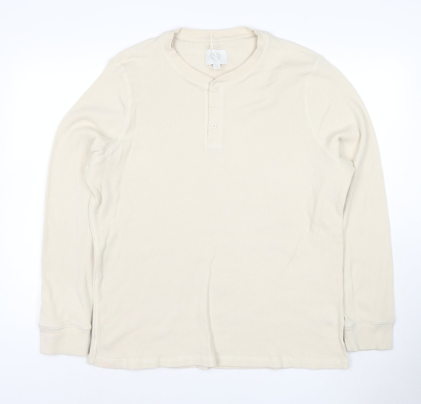 Marks and Spencer Women Beige XL Henley Waffle Knit Cotton Jumper
