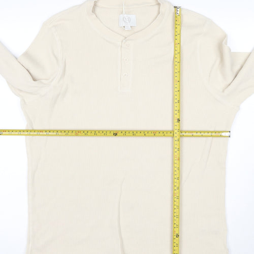 Marks and Spencer Women Beige XL Henley Waffle Knit Cotton Jumper