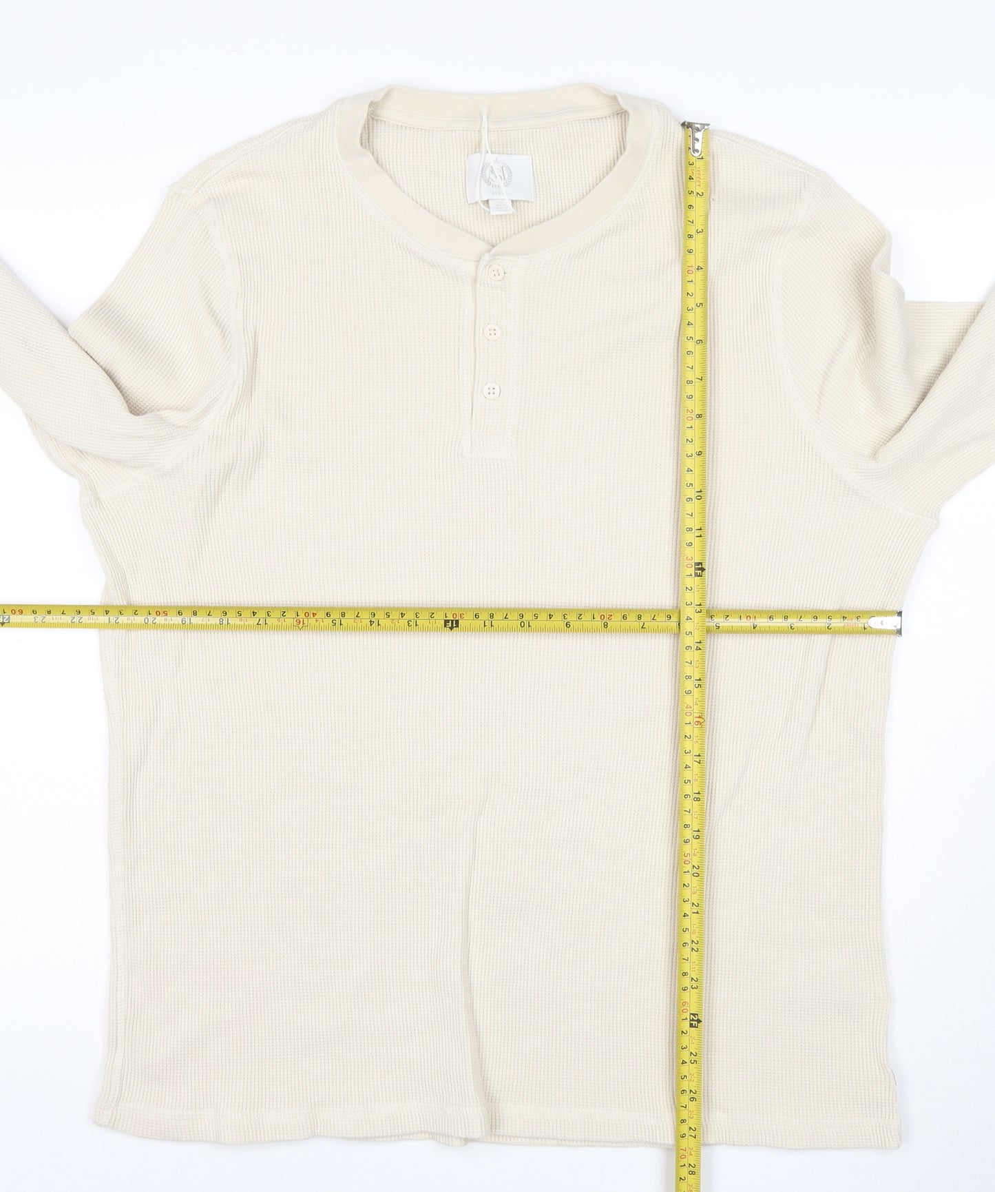 Marks and Spencer Women Beige XL Henley Waffle Knit Cotton Jumper