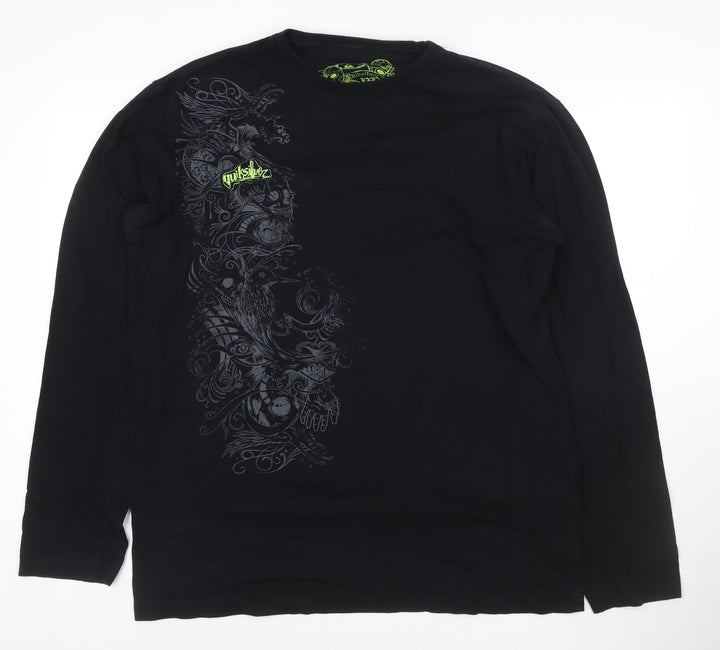 Quiksilver Men's Black XXL Long Sleeve Graphic Cotton T-Shirt