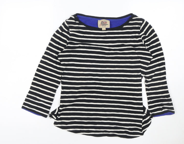 Arabella & Addison Women’s Black Stripe Cotton Boat Neck Top S